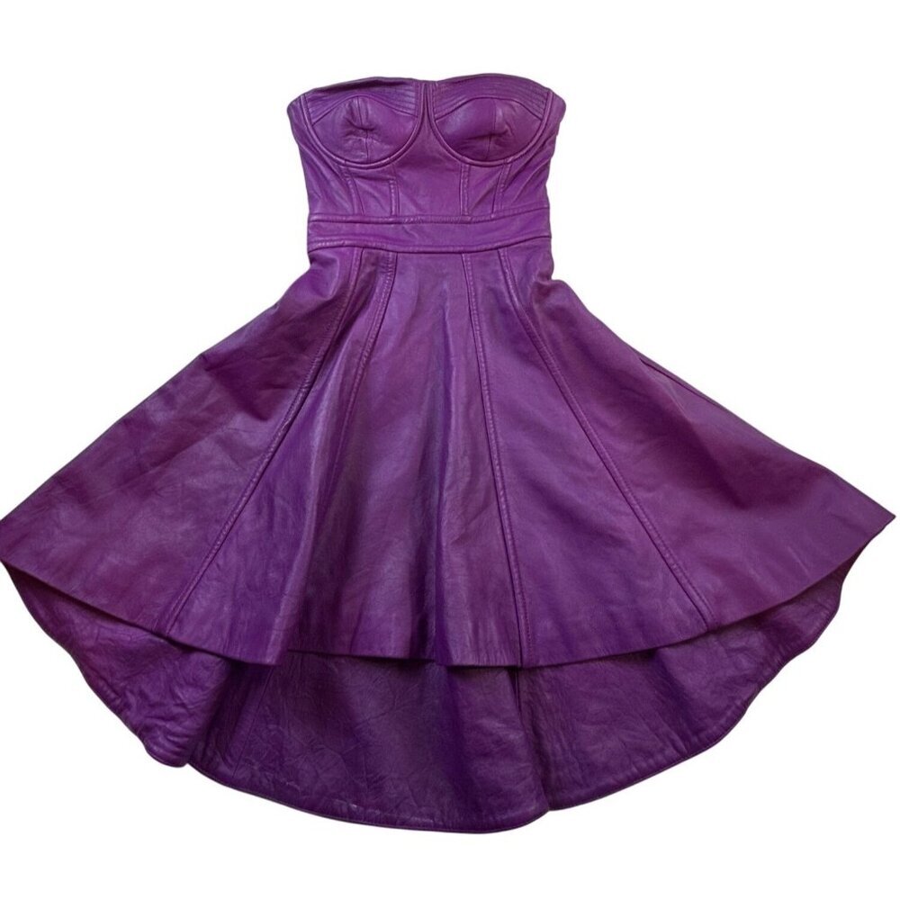 Bebe Purple Faux Leather Strapless High Low Dress Womens XXS NWT Y2K